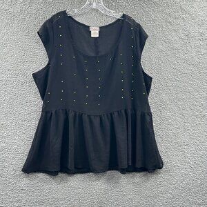 Soulmates Womens Top 2X Black Dots Short Sleeve Pullover Lightweight Sheer Shirt